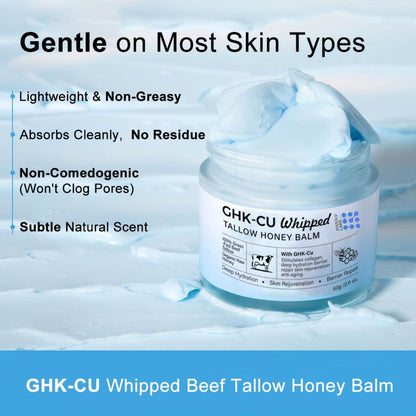 GHK-Cu Whipped Korean Tallow Honey Balm — Grass-Fed Beef Tallow + Raw Honey Copper Peptide Balm, 60g / 2.11 oz
