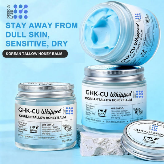 GHK-Cu Whipped Korean Tallow Honey Balm — Grass-Fed Beef Tallow + Raw Honey Copper Peptide Balm, 60g / 2.11 oz