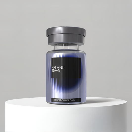 Selank 10mg research peptide vial — DISSOLV LABS lyophilized ≥99% purity