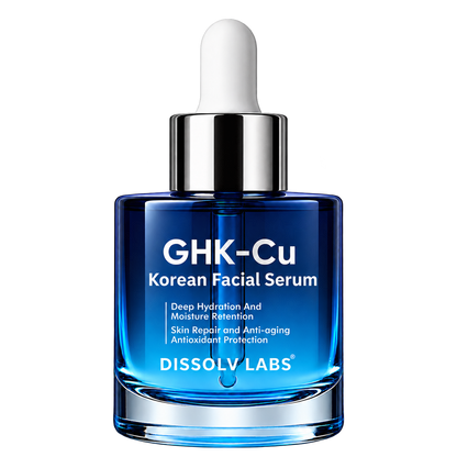 Dissolv Labs GHK-Cu Korean Facial Serum in a cobalt-blue dropper bottle